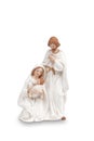 Set of Christmas nativity scene and angel figurines isolated on white background Royalty Free Stock Photo