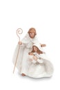 Set of Christmas nativity scene and angel figurines isolated on white background Royalty Free Stock Photo