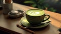 Matcha latte on wooden table