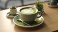 Matcha latte on wooden table