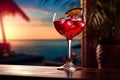 Imagine sipping a refreshing cocktail at a tropical bar with a great view behind. Royalty Free Stock Photo