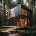 Modern architecture house in the middle of a forest