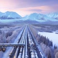 Natural Gas Pipeline amidst Snow and Snow-Capped Mountains.generative AI