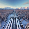 Natural Gas Pipeline amidst Snow and Snow-Capped Mountains.generative AI