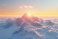 Imagine the top of the Alps mountains covered in clouds during sunrise in a foggy, golden hour Royalty Free Stock Photo