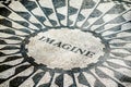 Black and White Imagine Tribute Sign on the Foor Mosaic in Central Park, Manhattan, New York City