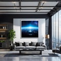 Imagine walking into a beautifully designed living room with a stunning horizontal frame masterpiece mockup on the wall.