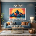 Imagine walking into a cozy, eclectic living room with a stunning horizontal frame masterpiece mockup adorning the walls. Royalty Free Stock Photo