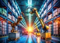 Autonomous Robots Transform Warehouses Smart Technology and Automation Revolutionize Logistics with AIPowered Solutions Royalty Free Stock Photo