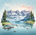 Imagine a peaceful web design with a beautiful lake and mountains, brought to life with artistic flair.