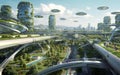 An imagined futuristic slightly sci-fi eco-friendly city. Royalty Free Stock Photo