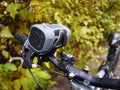 Portable Bluetooth speaker mounted on the bike, for listening to music and radio