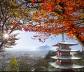 Imaging of Mt. Fuji autumn with red maple leaves, Japan Royalty Free Stock Photo