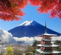 Imaging of Mt. Fuji autumn with red maple leaves, Japan