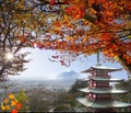 Imaging of Mt. Fuji autumn with red maple leaves, Japan Royalty Free Stock Photo