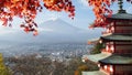 Imaging of Mt. Fuji autumn with red maple leaves, Japan