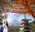 Imaging of Mt. Fuji autumn with red maple leaves, Japan Royalty Free Stock Photo