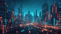 Imagining a digitally advanced cityscape illuminated with data visualizations at night