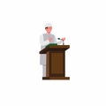 Imam muslim standing giving speech in podium, religous prayer moslem icon in cartoon flat illustration vector isolated in white ba Royalty Free Stock Photo