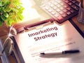 Imarketing Strategy Concept on Clipboard. 3D. Royalty Free Stock Photo
