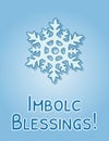 Imbolc Blessings beginning of spring pagan holiday postcard. Snowflake symbol. Vector flyer