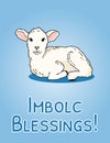 Imbolc Blessings beginning of spring pagan holiday postcard. White lamb symbol. Vector flyer