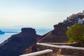 Imerovigli village resort and Skaros Rock Caldera cliff top Santorini Greece Royalty Free Stock Photo