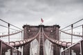 Imerssive dramatic landscape of the architecture of the famous Brooklyn Bridge in New York under a contrasting stormy sky