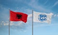 International Monetary Fund and Albania flags, country relationship concept