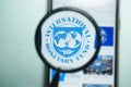 IMF Logo under magnifying glass Royalty Free Stock Photo