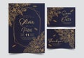 Wedding black invitation card template with golden flower floral background. Vector illustration.