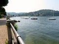 Laveno view, panorama with boat mountains tree, lake maggiore