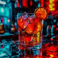 Illustration of a glass glass with alcohol and ice with an orange slice Royalty Free Stock Photo