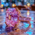 Illustration of a bright large pink diamond ring Royalty Free Stock Photo