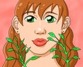Dibujo anime con plantas alrededor Royalty Free Stock Photo