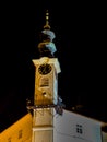 Night Photo of the Town Hall Tower in BanskÃ¡ Å tiavnica, Slovakia Royalty Free Stock Photo