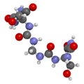 Imidazolidinyl urea antimicrobial preservative molecule (formaldehyde releaser). 3D rendering. Atoms are represented as spheres