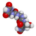 Imidazolidinyl urea antimicrobial preservative molecule (formaldehyde releaser). 3D rendering. Atoms are represented as spheres