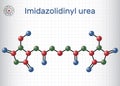 Imidazolidinyl urea, imidurea molecule. It is antimicrobial preservative used in cosmetics, formaldehyde releaser. Molecule model
