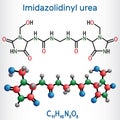 Imidazolidinyl urea, imidurea molecule. It is antimicrobial preservative used in cosmetics, formaldehyde releaser. Structural