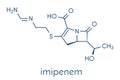 Imipenem antibiotic drug molecule. Belongs to carbapenem class. Skeletal formula.