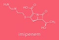 Imipenem antibiotic drug molecule. Belongs to carbapenem class. Skeletal formula.