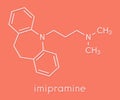 Imipramine antidepressant drug molecule. Skeletal formula.