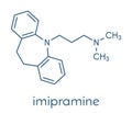 Imipramine antidepressant drug molecule. Skeletal formula.
