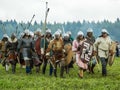 Imitation battles of the ancient Slavs during the festival of historical clubs in the Kaluga region of Russia.