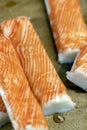 imitation crab meat made from fish meat and other ingredients Royalty Free Stock Photo