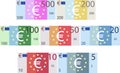 Imitation Euro Paper Bank Notes Denominations (Vector) Royalty Free Stock Photo