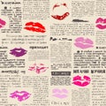 Imitation of newspaper with the lips prints Royalty Free Stock Photo