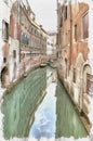 Imitation of a picture. Oil paint. Illustration. Channels are in city Venice. Italy Royalty Free Stock Photo