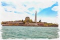 Imitation of a picture. Oil paint. Illustration. City Sevastopol. Obelisk in honour a city - hero